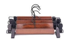 Wooden Pants Hangers Finish with Metal Clips Natural Wood Hanger for Skirts S...