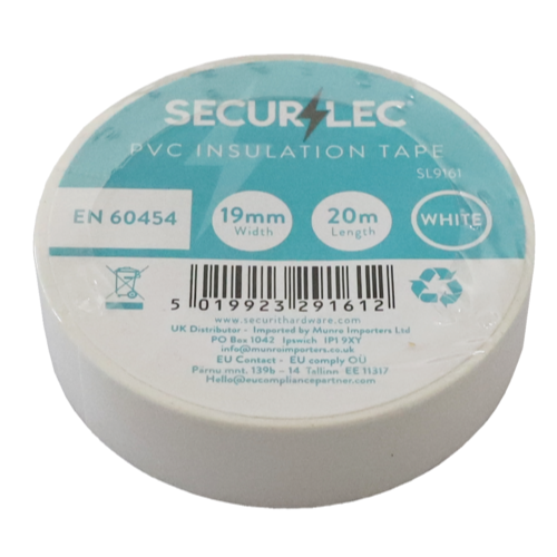 10x Securlec PVC Insulation Tape Electrical Flame Retardent 19mm x 20m - White