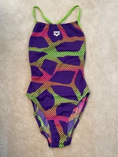 Arena Women's Spider Booster Back One-Piece Swimsuit Purple Size 30 Excellent