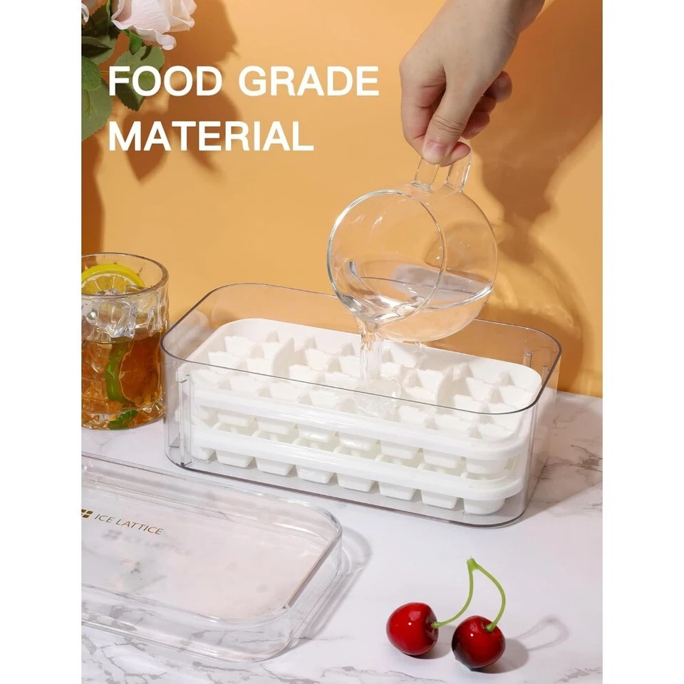 Bandeja para cubitos de hielo con tapa y contenedor y paquete de 2 bandejas para cubitos de hielo para congelador 64x bandejas de hielo Foto 3 de 4