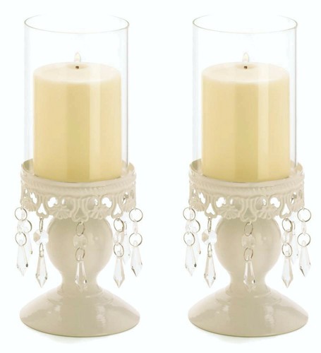 CANDLE HOLDERS 2 WHITE WROUGHT IRON CHANDELIER WEDDING CENTERPIECE NEW! - Picture 3 of 3