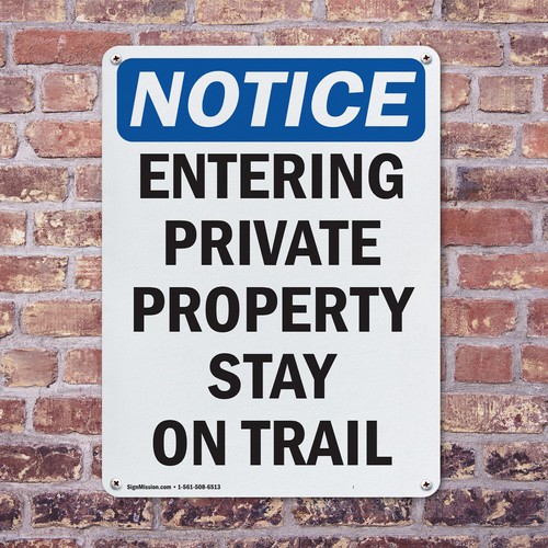 (2 Pack) Entering Private Property Stay On Trail OSHA Notice Sign Decal Metal - Imagen 4 de 21