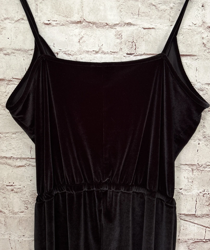 TOPSHOP Mono Mujer 12 Negro Terciopelo Sin Mangas Imitación Envoltura Cintura Elástica Foto 4 de 4