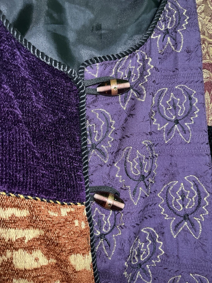 Vintage Alex Kim 80s 90s Patchwork Shacket Boho Artsy Lampwork Buttons M - Image 2 of 3