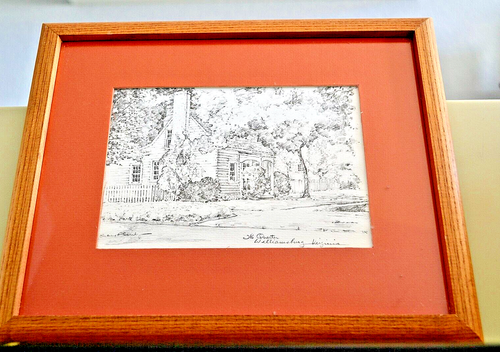 Charles H Overly Williamsburg VA Pencil Sketch Prints(2) Acrylic Framed & Matted - Picture 2 of 3