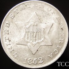 1852年アメリカ合衆国3セント銀貨（トライム） 銀貨 外国コイン 外国