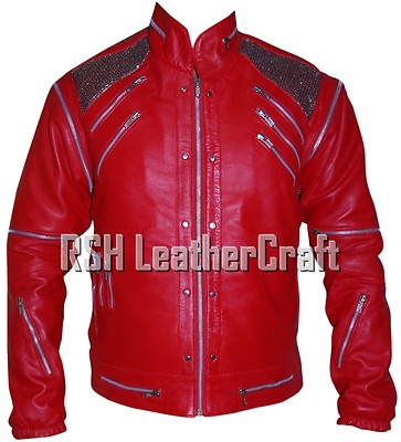 Michael Jackson MJ Beat It Red Real Sheepskin Leather Jacket Halloween Costume