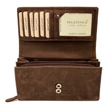 Damen Leder Geldbörse Geldbeutel Luxus Büffelleder Schwarz Braun Grün Fächer Neu