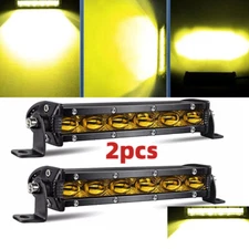2PK Amber LED Light Bar 7 inch Work Spot Flood Pods Offroad Driving Fog Lamp 8"
