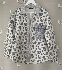 New F&F Ladies Oversized Size 10 - 12 Blue Cream Boho Cotton Quilted Jacket Coat