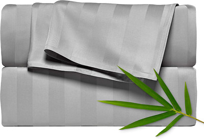 Luxurious Twin Bamboo Viscose Bed Sheet Set - Soft, Cooling, Silver Jacquard