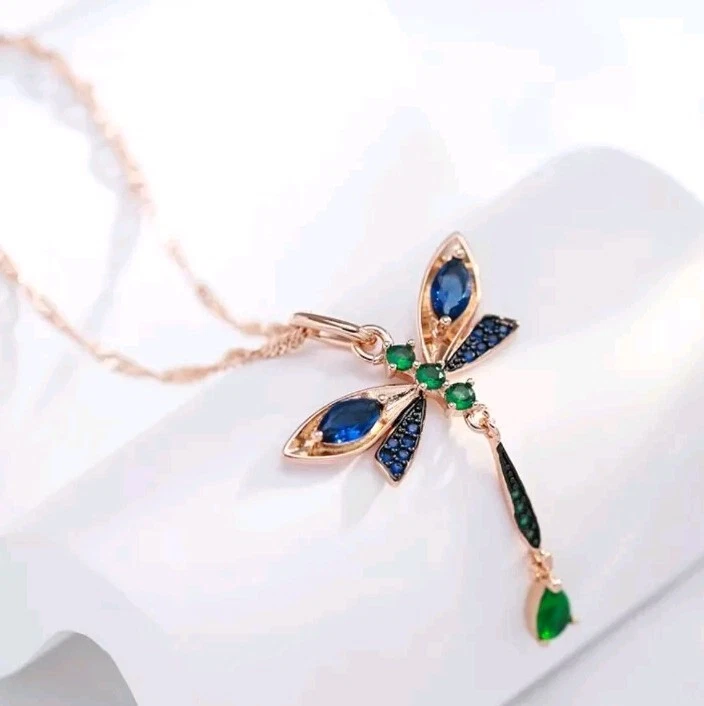 Schöne Halskette Libelle 585er Rolled Roségold Walzgold mit Zirkonia Kristallen  - Bild 4 von 4