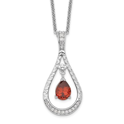Sentimental Expressions Silver  Jan. CZ Stone Never Forget Tear 18in Birthstone