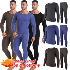 Men Thermal Underwear Set Soft Fleece Lined Base Layer Cold Weather Top Bottom