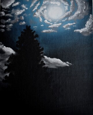  In The Woods Somewhere   Original Oil Painting On Canvas, Pine Tree Silhouette