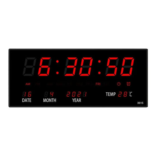 Large Jumbo Digital LED Wall Clock Desk Alarm Calendar Temperature Humidity Date - Picture 14 of 15