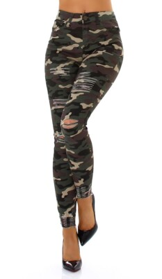 Neu Damen High Waist Fetzen Vintage Skinny Jeans Risse 34 36 38 40 42 khaki