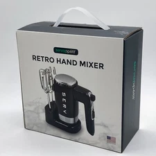 Servappetit Black 50s Retro Style Hand Mixer w/ 2 Beaters & Dough Hooks SERV NIB