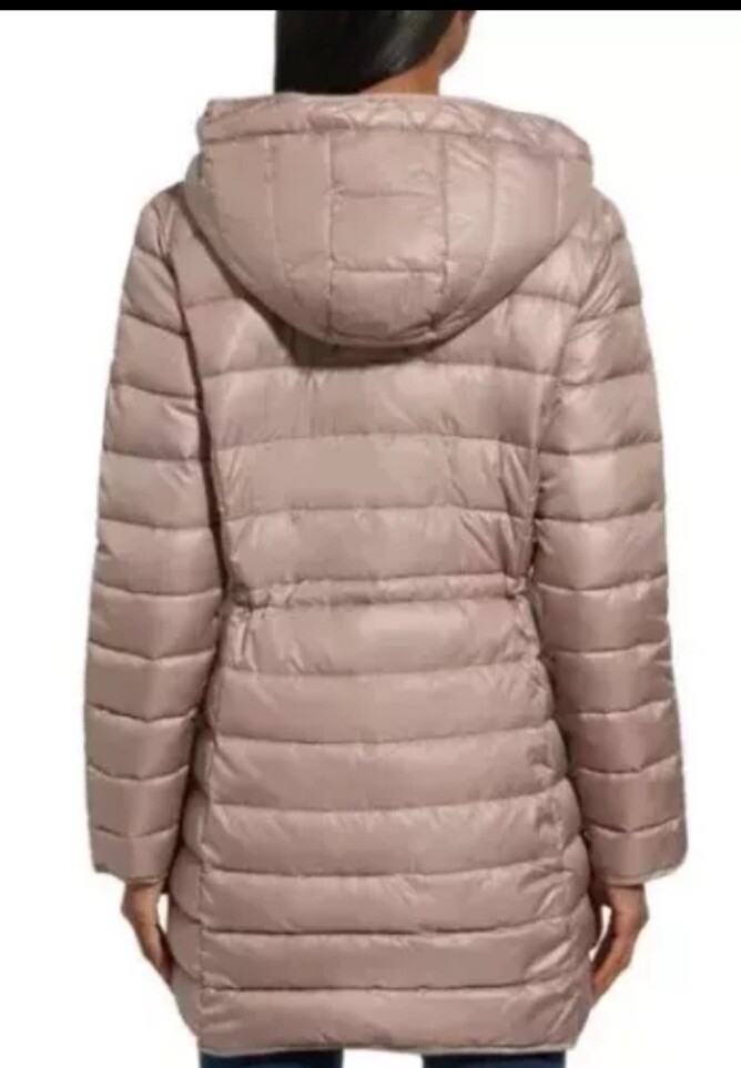 Kenneth Cole Women's Solid Puffer Jacket, Hooded Packable TAN