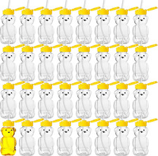 Thenshop 32 Pack Honey Bear Bottle with Straws Empty Plastic Cup Honey Jar Conta