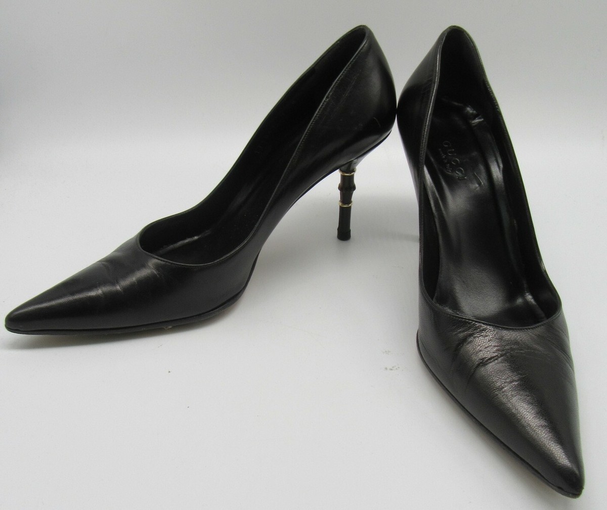 GUCCI ブラック ミュール 約7cmヒール Gucci Black Leather Pointed Toe Bamboo Heel sz 7B | eBay