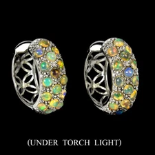 925 Sterling Silver Earrings Round Fire Opal Natural Gemstone Jewelry