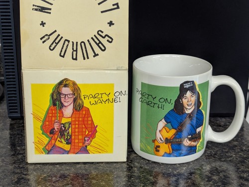 Taza vintage 1991 Saturday Night Live Wayne's World Party On Garth NUEVA EN CAJA - Imagen 3 de 4