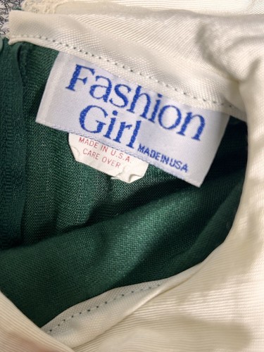 Vintage Green Velvet White Linen Collar Dress Victorian Lace Detail Girl Size 8 - Picture 7 of 8