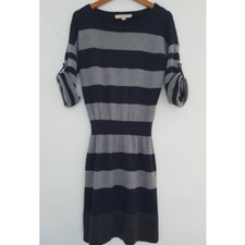 LOFT Striped Colorblock Wool Blend Sweater Dress EUC Size XS Navy Blue/ Gray