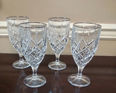 4 Lenox Crystal Water Goblet Glass Gold Trim Discontinued. SJS