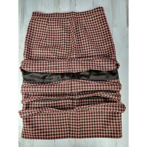 Vintage Madeleine Womens Orange Houndstooth High Waist Wool Skirt | 14 - Picture 3 of 12