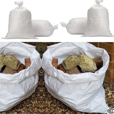 WEISSE GEWEBTE STRAPAZIERFÄHIGE SCHUTTBEUTEL/SÄCKE Größe: 50 x 75 cm OBER- & UNTENGENÄHT