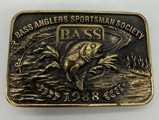 B.A.S.S. Bass Anglers Sportsman Society 1988 Brass Belt Buckle USA Made