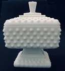 VINTAGE FENTON HOBNAIL FOOTED COVERED COMPOTE CANDY DISH WITH LID