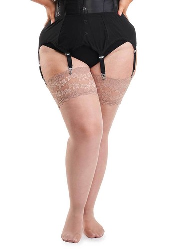 Plus Size Lace Cuff Top 20 Denier Black Beige Hold Up Stockings Large XL XXL UK - Picture 2 of 16