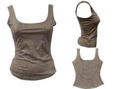 Womens Sequined Scoop Neck Sleeveless Party Top Ladies Vest Blouse Tunic 8-12