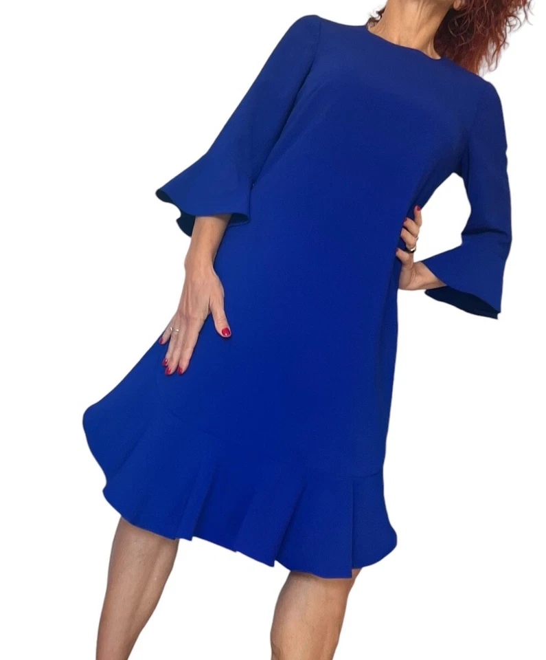 RICKIE FREEMAN TERI JON COBALT 蓝色换装连衣裙 BELL 3/4 袖叠层 HEM 尺寸 4 — 第 4/4 张图片