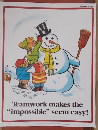 VINTAGE CUSTOMER CARE POSTER - TEAMWORK MAKES THE IMPOSSIBLE SEEM EASY - Picture 1 of 1