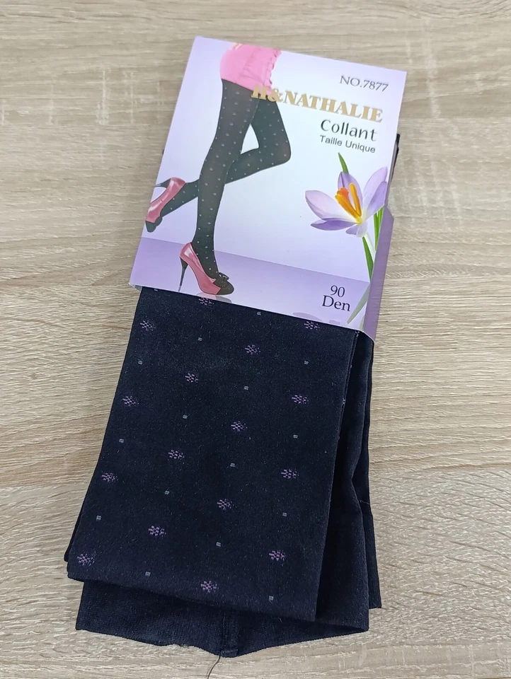 H & Nathalie blickdichte Strumpfhose 90 Den Thermo schwarz Einheitsgröße Muster - Bild 3 von 4