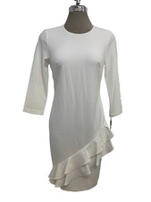 New Calvin Klein CREAM White 3/4 Sleeve Exquisite Ruffled Sheath Dress size 4