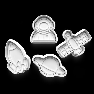 Ausstecher Fondant Stempel Weltraum Motiv Geburtstag Party Backen 4er Set