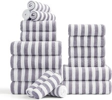 18-Piece Microfiber Bath Towels Set - 6 Bath Sheet, 6 Hand Towels, 6 Washcloths,
