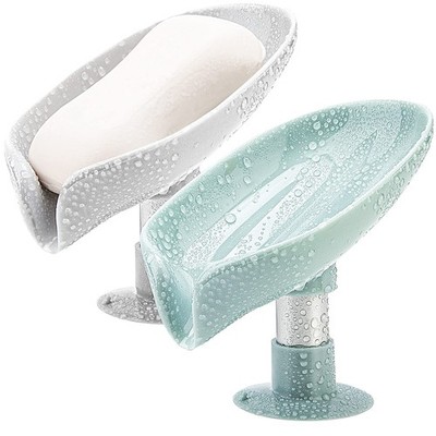2 Pack Leaf Shape Soap Holders Self Draining with Suction Cups