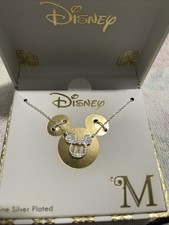  NEW Disney Fine Silver Plated initial "M" Necklace Mickey