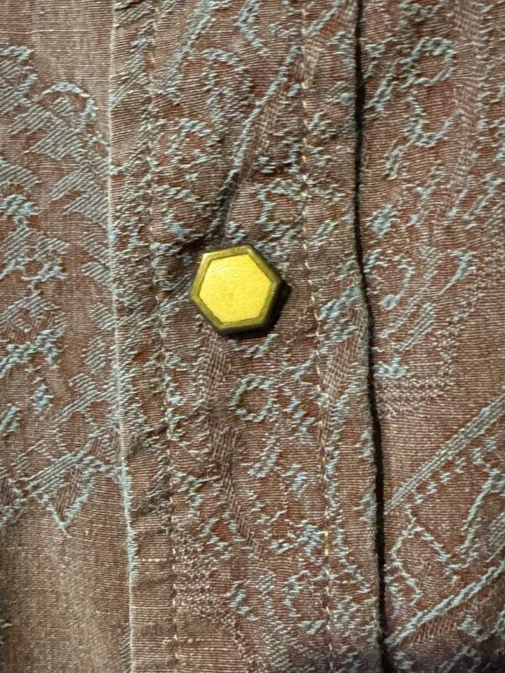 Ryan Michael XL púrpura/verde azulado encaje patrón cachemira hexágono perla a presión occidental Foto 3 de 4