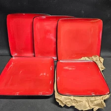 Set Of (6) Home Trends Rave Red Square 10 ” Dinner Plates, Black Trim
