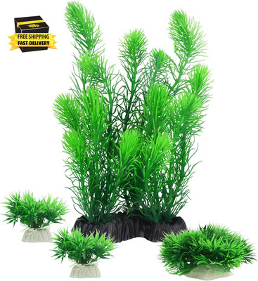 Aquarium Plants, Artificial Aquarium Decorations for Fish Tank Decor, Pack of 4