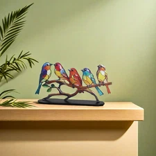 Colorful Birds on a Branch Metal Bird Craft Statue Bird Figurines Sculpture Gift