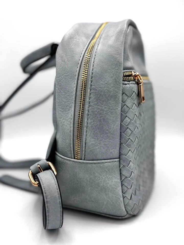 Mochila Cartera Azul Claro Tejido Espiga - Pequeña - Bolsillos con Cremallera - Ex. Con Foto 2 de 4