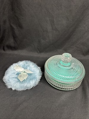 Vtg Avon Crystal Beauty Dust Container & Rapture Refill W/ Puff READ